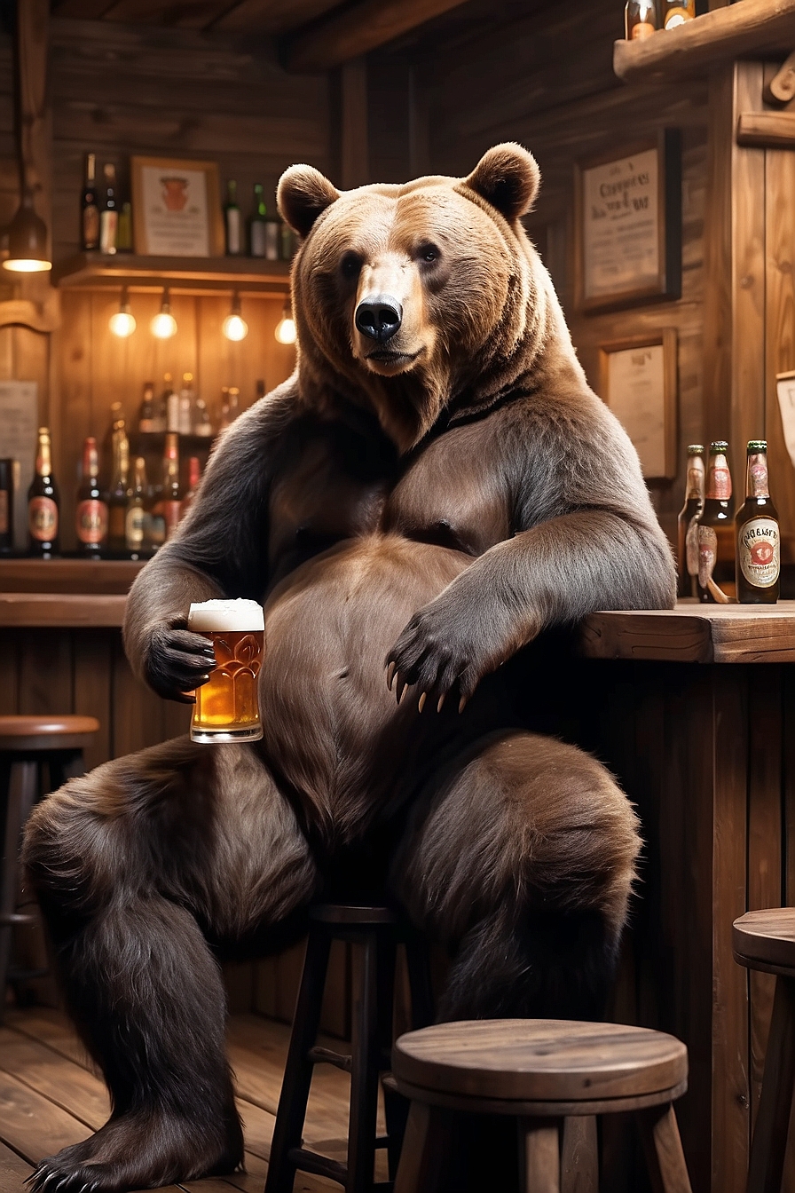 AlbedoBase_XL_realistic_Bear_sits_leaning_against_the_bar_and_3